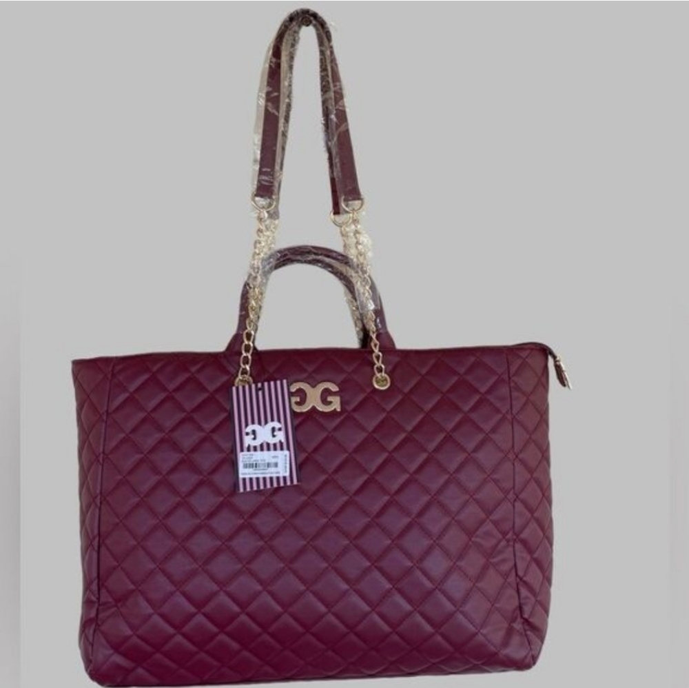 Gilda Paris Large Quilted Tote – Burgundy Wine – NWT